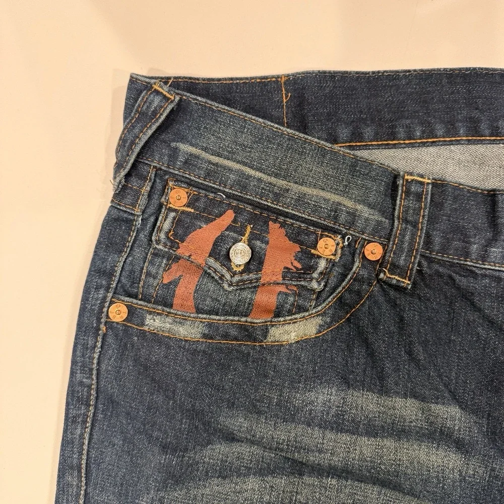 Y2K True Religion World‎ Tour Straight Baggy Red Paint Pocket Jeans Men's Sz 42